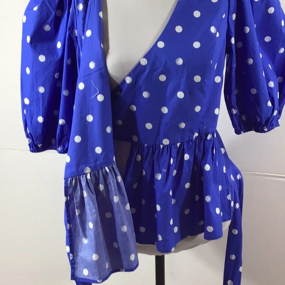 Lilly Pulitzer Kara blue polka dot wrap top 4 NWT - Picture 8 of 12